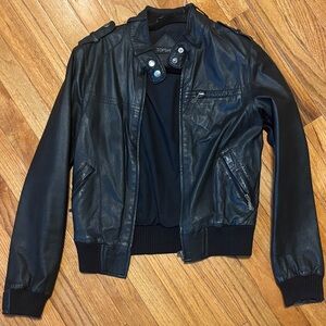 Topshop Black Leather Bomber Jacket